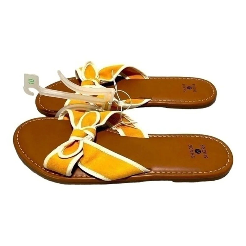 Shade & Shore Yellow White Bow Knot Slip-On Sandals Women’s Size 10 - Picture 6 of 9